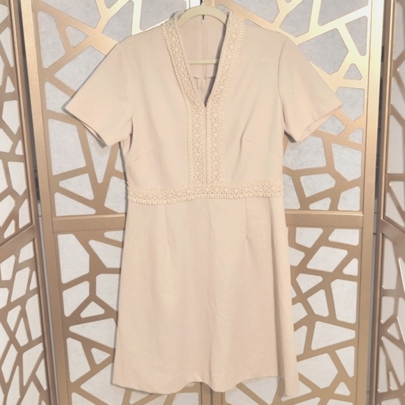 VINTAGE SEARS FASHIONS Cream Shift Dress with Crochet Detail - Picture 1 of 12